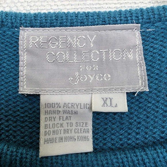 VTG 80s Regency Collection for Joyce Teal Floral Applique Sweater XL - Picture 9 of 10